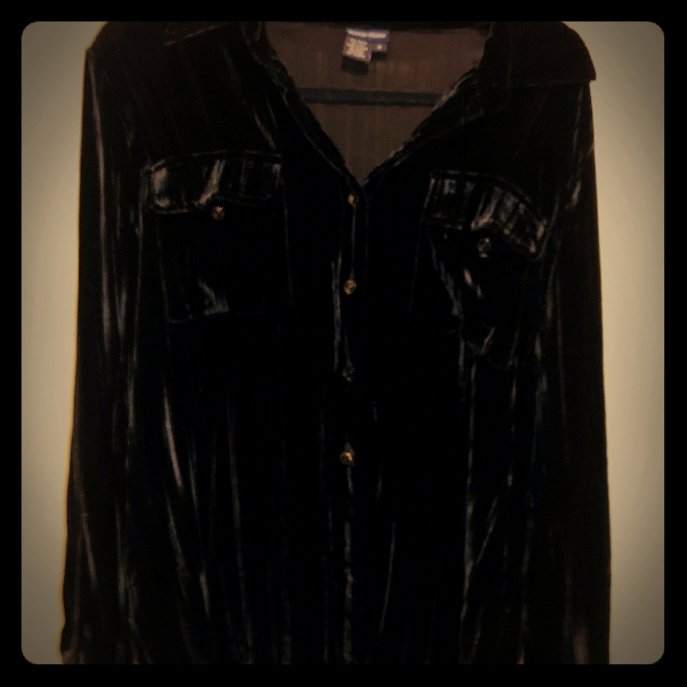 Black Velvet Long Sleeve Button Up